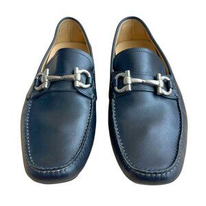 Ferragamo Men’s Drivers Size 10 | Black Leather | Silver Metal